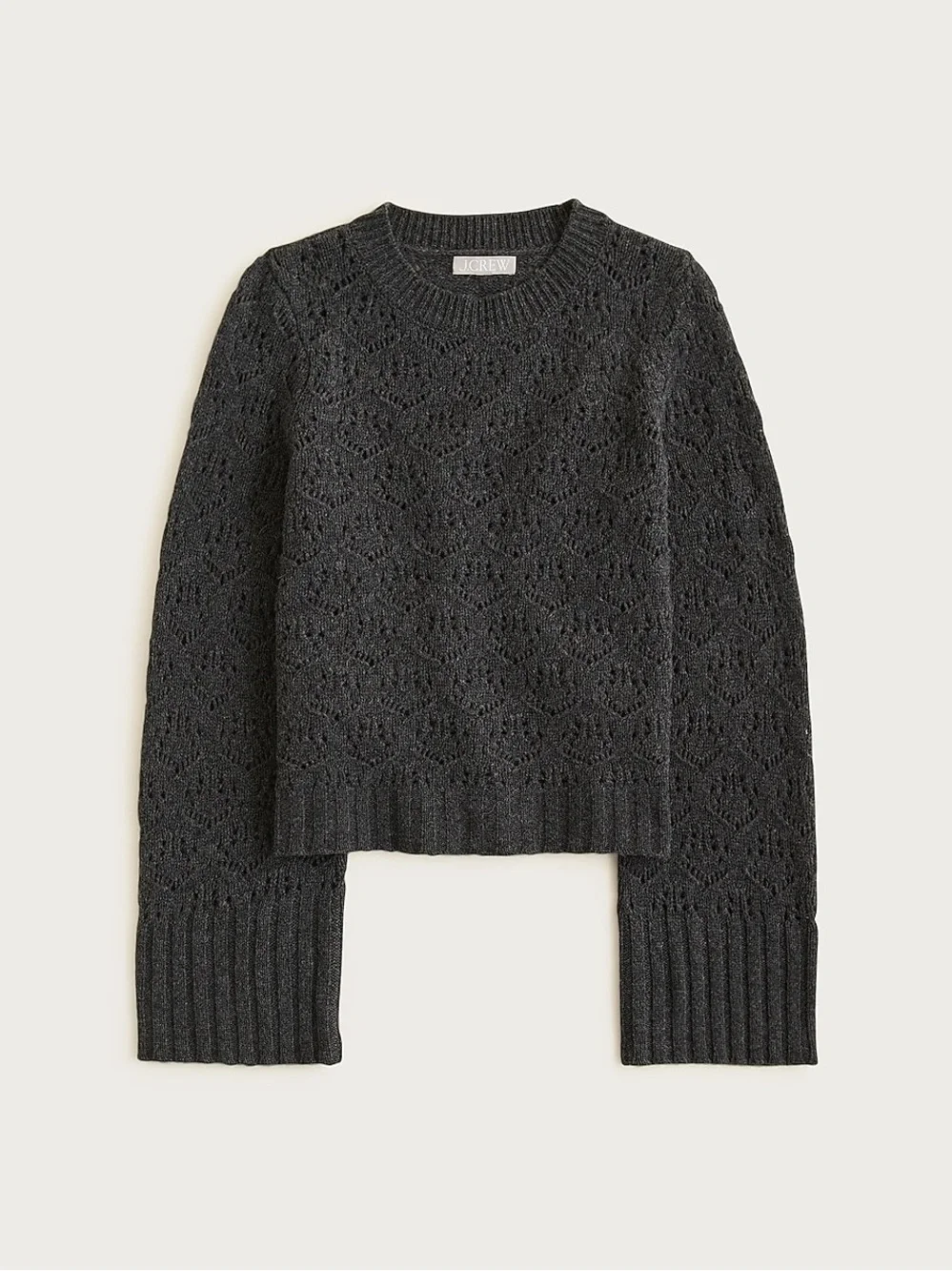 J. Crew Wide-sleeve pointelle crewneck sweater in merino wool top rated XS gray